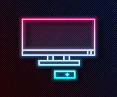 Parlayan neon hattı Akıllı TV simgesi siyah arkaplanda izole edildi. Televizyon tabelası. Vektör İllüstrasyonu