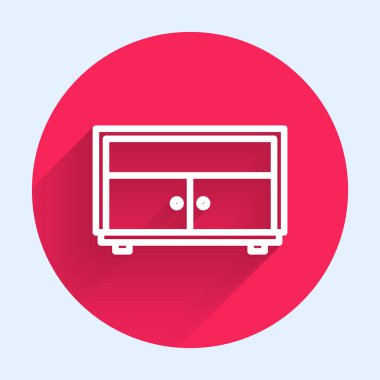 Uzun gölgeli beyaz çizgili çekmece simgesi. Kırmızı daire düğmesi. Vektör İllüstrasyonu