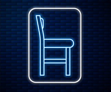 Parlayan neon çizgili sandalye simgesi tuğla duvar arkasında izole edildi. Vektör İllüstrasyonu
