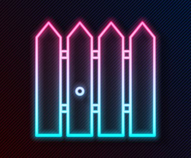 Parlayan neon çizgili bahçe çiti ahşap ikonu siyah arka planda izole edilmiş. Vektör İllüstrasyonu