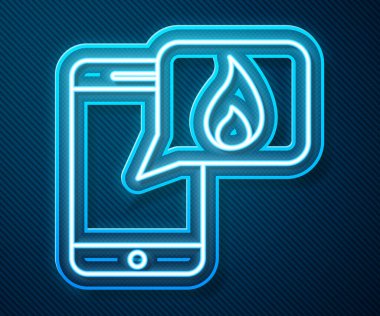 Parlayan neon hattı cep telefonu ve mavi arka planda 911 ikonu var. Polis, ambulans, itfaiye, çağrı, telefon. Vektör İllüstrasyonu