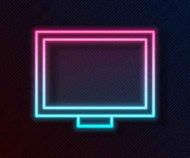 Siyah arkaplanda izole edilmiş masa simgesindeki parlak neon çizgisi resim çerçevesi. Vektör İllüstrasyonu