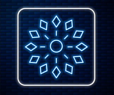 Parlayan neon hattı Firework simgesi tuğla duvar arkasında izole edildi. Eğlence partisi anlayışı. Patlayıcı havai fişek sembolü. Vektör İllüstrasyonu