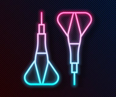 Parlayan neon çizgi ok simgesi siyah arkaplanda izole edildi. Vektör İllüstrasyonu