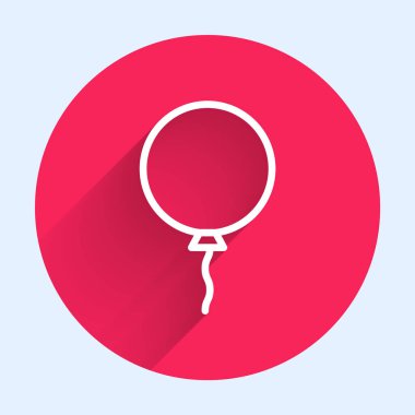 Kurdele ikonlu beyaz çizgi Balon uzun gölgeli izole edilmiş. Kırmızı daire düğmesi. Vektör İllüstrasyonu