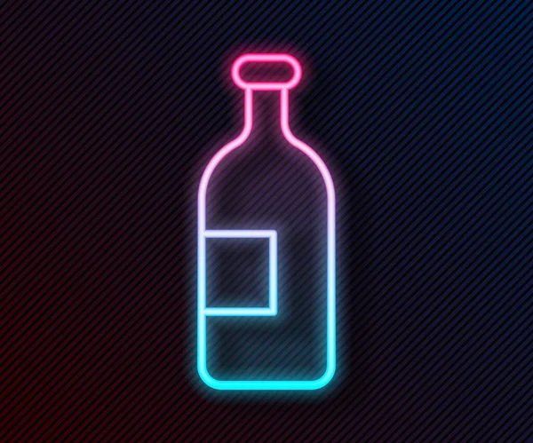明亮的霓虹灯系列酒精饮料瓶子图标隔离在黑色背景 病媒图解 — 图库矢量图片