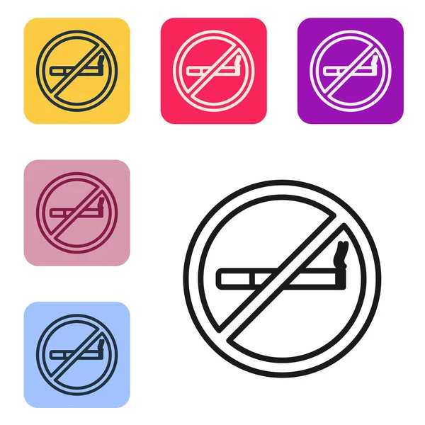 Svart Linje Rökning Ikon Isolerad Vit Bakgrund Cigarettsymbol Ställ Ikoner — Stock vektor