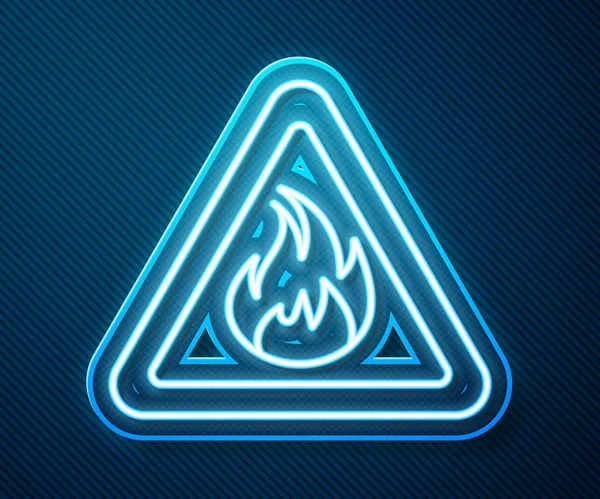 Glowing Neon Line Fire Flame Triangle Icon Isolated Blue Background — Stock Vector