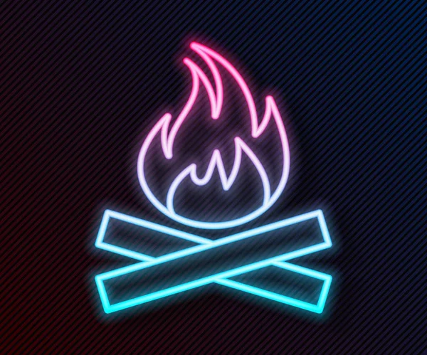 Gloeiende Neon Lijn Campfire Icoon Geïsoleerd Zwarte Achtergrond Brandend Kampvuur — Stockvector