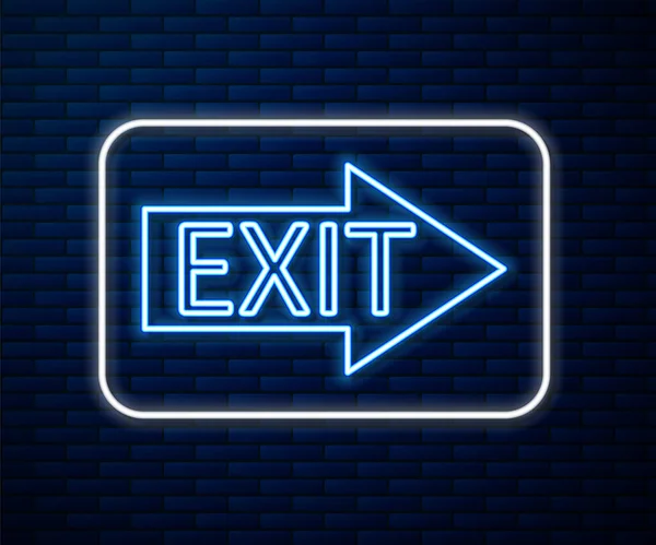 Glowing Neon Line Fire Exit Icon Isolated Brick Wall Background — 스톡 벡터