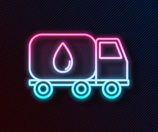 Leuchtende Leuchtschrift Wasser Lieferwagen Symbol Isoliert Auf Schwarzem Hintergrund Vektorillustration — Stockvektor