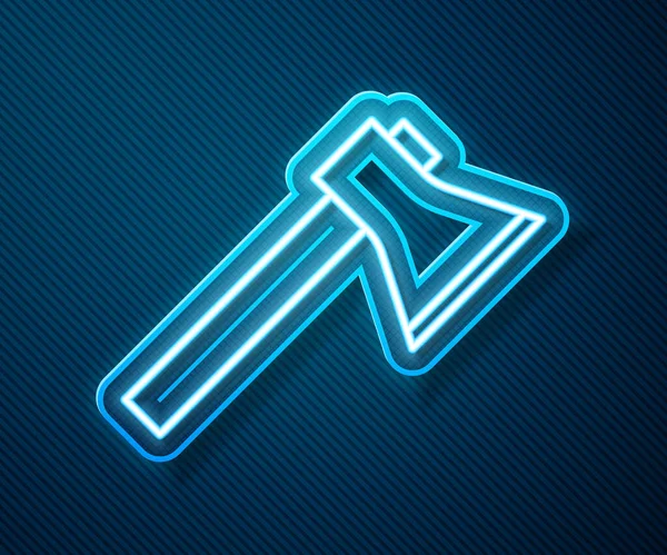 Gloeiende Neon Lijn Brandweerbijl Pictogram Geïsoleerd Blauwe Achtergrond Brandbijl Vector — Stockvector