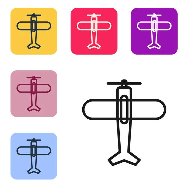 Black Line Plane Icon Isolated White Background Flying Airplane Icon — Stock Vector