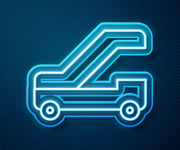 Glowing Neon Line Passenger Ladder Plane Boarding Icon Isolated Blue — 스톡 벡터