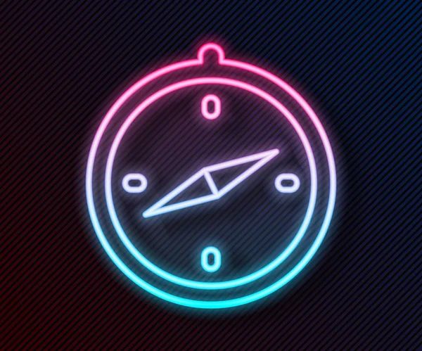 Zářící Neonová Čára Ikona Kompas Izolovaná Černém Pozadí Windrose Navigační — Stockový vektor