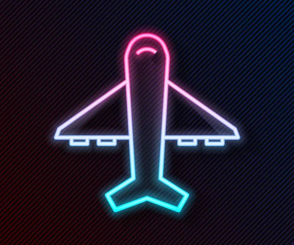 Leuchtende Leuchtschrift Flugzeug Symbol Isoliert Auf Schwarzem Hintergrund Fliegende Flugzeug — Stockvektor