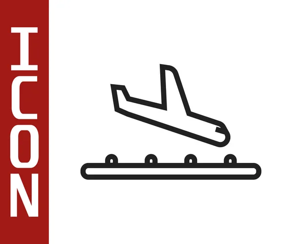 Linha Preta Ícone Pouso Avião Isolado Fundo Branco Símbolo Transporte —  Vetores de Stock