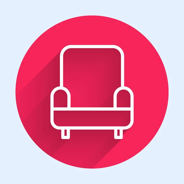 Weiße Linie Sessel Ikone Isoliert Mit Langem Schatten Roter Kreis — Stockvektor