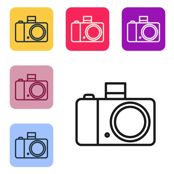 Black Line Photo Camera Icon Isolated White Background Foto Camera — Stock Vector