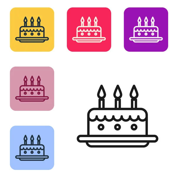 Pastel Línea Negra Con Icono Velas Encendidas Aisladas Sobre Fondo — Vector de stock