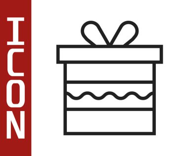 Beyaz arkaplanda siyah çizgi hediye kutusu simgesi izole edildi. Doğum günün kutlu olsun. Vektör İllüstrasyonu