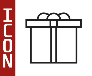 Beyaz arkaplanda siyah çizgi hediye kutusu simgesi izole edildi. Doğum günün kutlu olsun. Vektör İllüstrasyonu