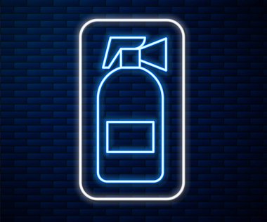 Parlayan neon hattı yangın söndürme ikonu tuğla duvar arkasında izole edildi. Vektör İllüstrasyonu