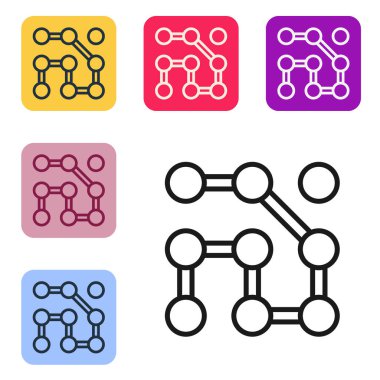 Siyah çizgi Grafik şifre koruması ve beyaz arkaplanda izole edilmiş güvenlik erişim simgesi. Güvenlik, güvenlik, koruma, gizlilik kavramı. Renkli kare düğmelerle simgeleri ayarla. Vektör İllüstrasyonu
