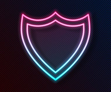 Parlayan neon çizgi simgesi siyah arkaplanda izole edildi. Gardiyan. Güvenlik, güvenlik, koruma, gizlilik kavramı. Vektör İllüstrasyonu