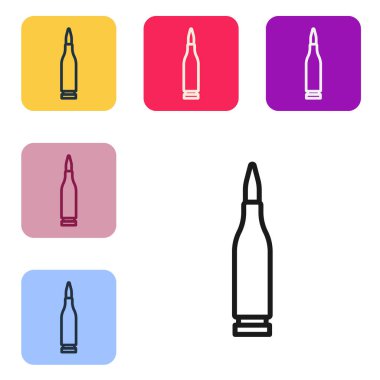 Siyah çizgi kurşun ikonu beyaz arkaplanda izole edildi. Renkli kare düğmelerle simgeleri ayarla. Vektör İllüstrasyonu