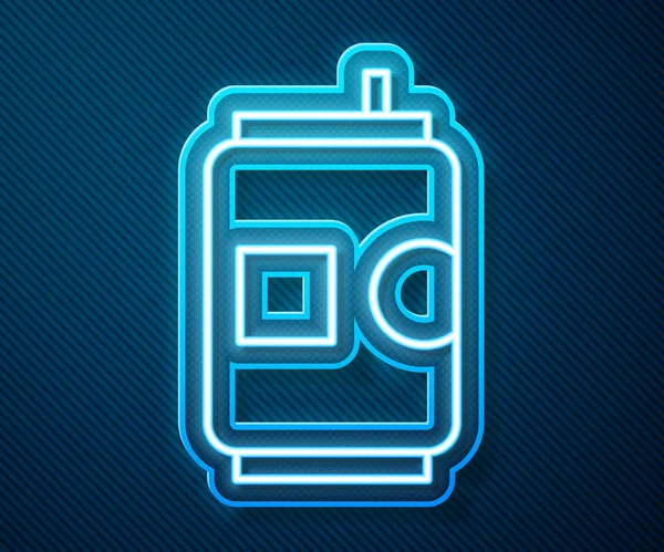 Glowing Neon Line Beer Can Icon Isolated Blue Background Vector — Stock Vector