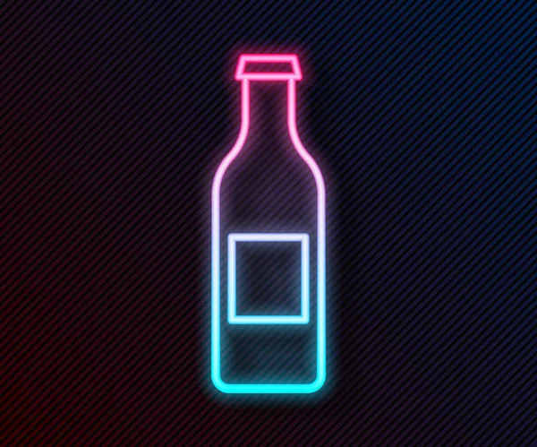 发亮的霓虹灯线啤酒瓶子图标隔离在黑色背景 病媒图解 — 图库矢量图片