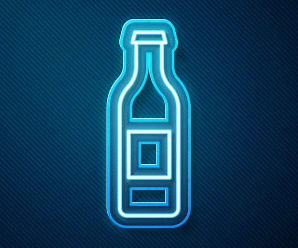 Glödande Neon Line Flaska Ikon Isolerad Blå Bakgrund Vektor Illustration — Stock vektor