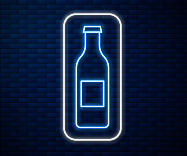 Glödande Neon Linje Flaska Ikon Isolerad Tegel Vägg Bakgrund Vektor — Stock vektor
