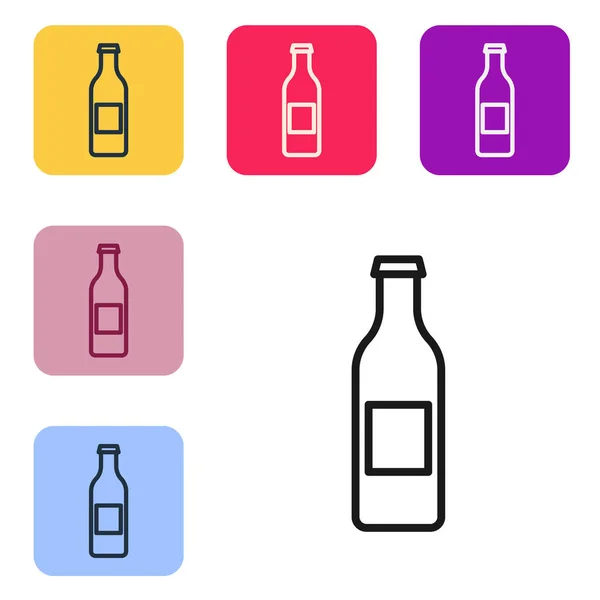 Zwarte Lijn Bier Fles Pictogram Geïsoleerd Witte Achtergrond Stel Pictogrammen — Stockvector