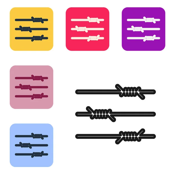 Ligne Noire Icône Fil Barbelé Isolé Sur Fond Blanc Définir — Image vectorielle