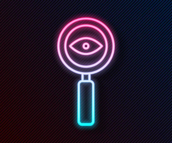 Glowing Neon Line Magnifying Glass Icon Isolated Black Background Cari - Stok Vektor