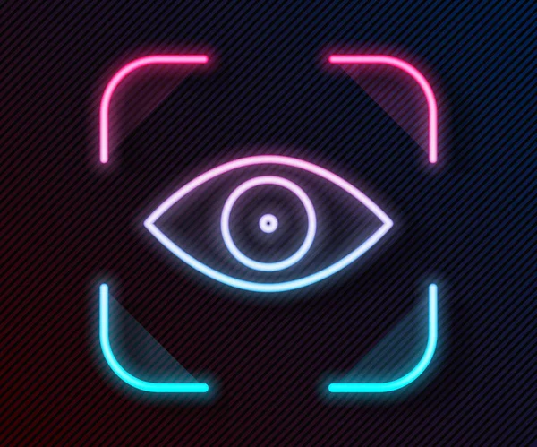 Gloeiende Neon Lijn Eye Scan Icoon Geïsoleerd Zwarte Achtergrond Scan — Stockvector