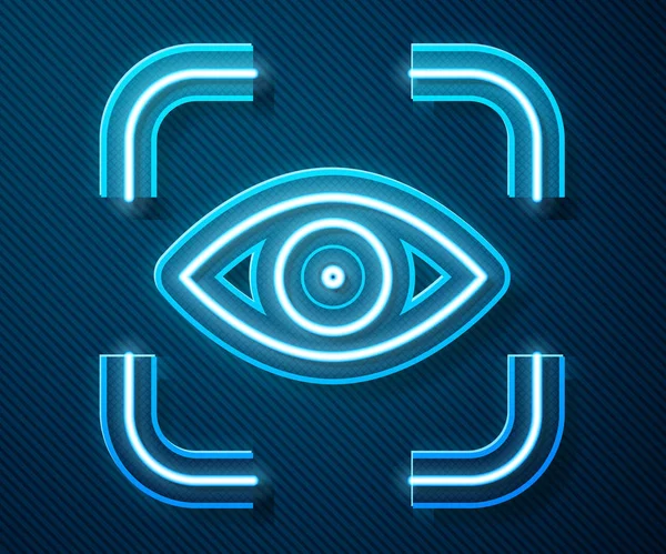 Glowing Neon Line Eye Scan Icon Isolated Blue Background Scanning — Stock Vector