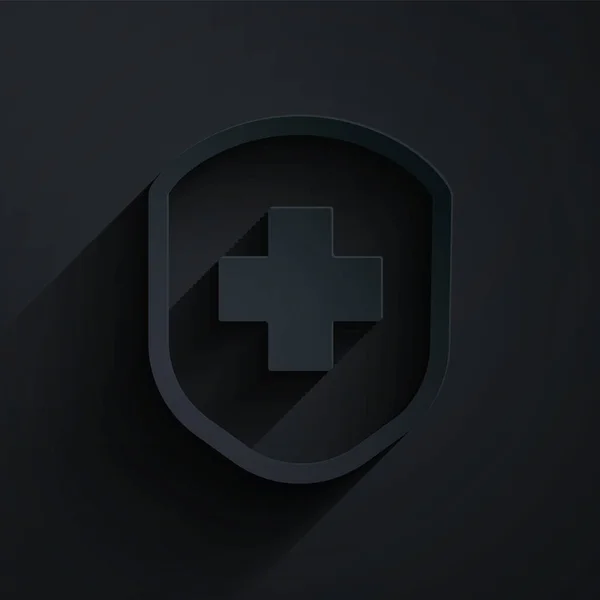Медицинский Щит Крестовым Значком Изолирован Черном Фоне Защита Безопасность Защита — стоковый вектор