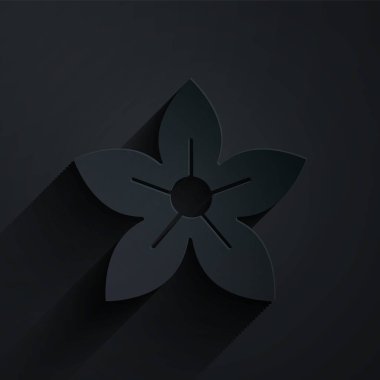 Kağıt kesiği Lotus çiçeği simgesi siyah arkaplanda izole edilmiş. Kağıt sanatı tarzı. Vektör İllüstrasyonu