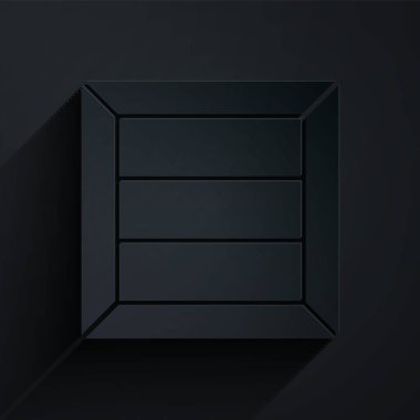 Kağıt kesiği tahta kutu simgesi siyah arkaplanda izole edilmiş. Kağıt sanatı tarzı. Vektör İllüstrasyonu