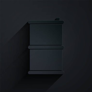 Kağıt kesiği fıçı yağı ikonu siyah arka planda izole edilmiş. Kağıt sanatı tarzı. Vektör İllüstrasyonu