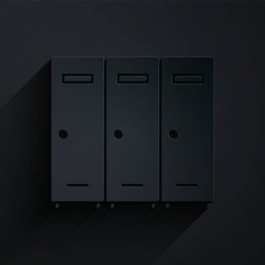 Kağıt kesme dolabı ya da hokey, futbol, basketbol takımı ya da siyah arka planda izole edilmiş işçi ikonu için soyunma odası. Kağıt sanatı tarzı. Vektör İllüstrasyonu