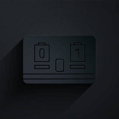 Kağıt kesiği spor hokeyi mekanik skorbordu ve sonuç simgesi siyah arkaplanda izole. Kağıt sanatı tarzı. Vektör İllüstrasyonu