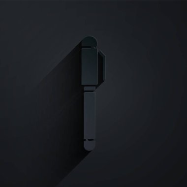 Kağıt kesiği simgesi siyah arkaplanda izole edildi. Kağıt sanatı tarzı. Vektör İllüstrasyonu