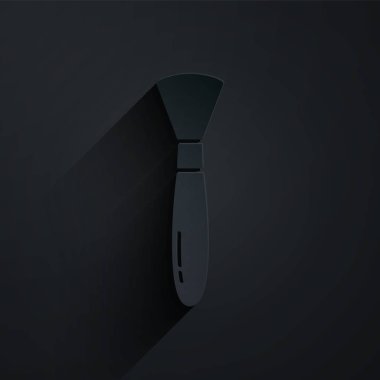 Kağıt kesiği boya fırçası simgesi siyah arkaplanda izole edildi. Kağıt sanatı tarzı. Vektör İllüstrasyonu