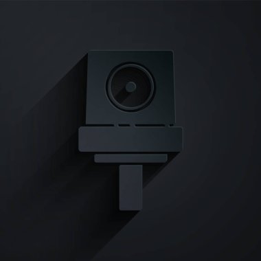 Kağıt kesiği, siyah arkaplanda izole edilmiş başlık simgesini spreyleyebilir. Kağıt sanatı tarzı. Vektör İllüstrasyonu