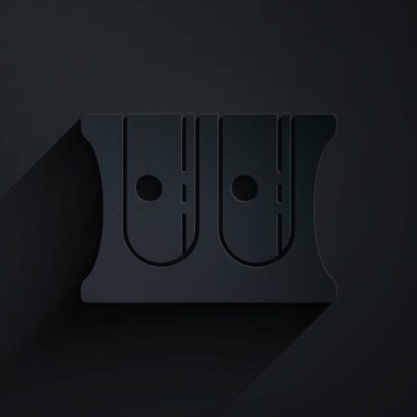 Kağıt kesiği kalem açacağı simgesi siyah arkaplanda izole edildi. Kağıt sanatı tarzı. Vektör İllüstrasyonu