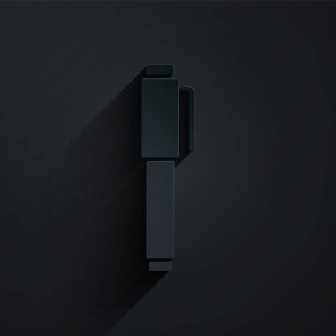 Kağıt kesiği simgesi siyah arkaplanda izole edildi. Kağıt sanatı tarzı. Vektör İllüstrasyonu